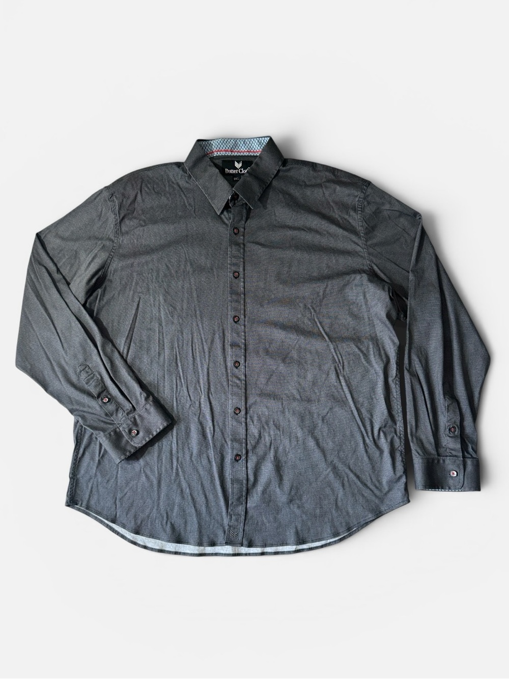 Buttercloth mens 3XL XXXL dark gray micro pattern knit button up casual shirt